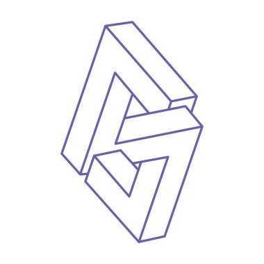 İmkansız şekiller, 2022 Moda İllüzyon logosu Çok Peri rengi, vektör dövmesi. Optik sanat objeleri. Geometrik şekiller.