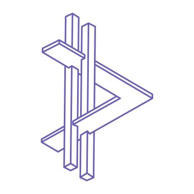 İmkansız şekiller. Kutsal geometri. Optik illüzyon figürü. Soyut sonsuz geometrik nesneler. İmkansız sonsuz ana hatları. Operasyon sanatı. Beyaz arka planda imkansız geometri şekli. Satır sanatı.