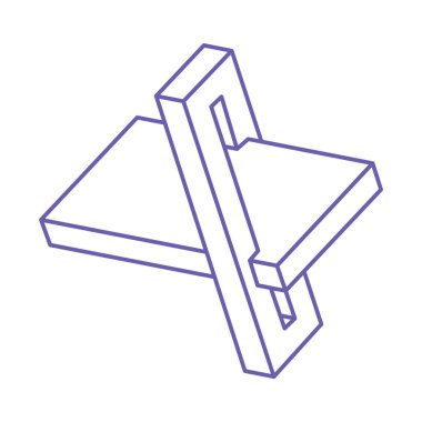 İmkansız şekiller. Kutsal geometri figürü. Optik illüzyon logosu. Soyut sonsuz geometrik nesne. İmkansız sonsuz özet. Çizgi çalışması. Optik sanat. Beyaz arkaplanda imkansız geometri şekli.