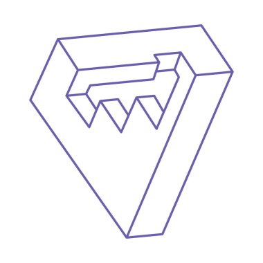 Optik illüzyon logosu. İmkansız şekiller. Kutsal geometri figürleri. Soyut sonsuz geometrik nesneler. İmkansız sonsuz dış hat şekli. Optik sanat. Beyaz arkaplanda imkansız geometri şekli.