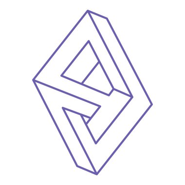 İmkansız bir şekil. Logo. Kutsal geometri figürü. Optik yanılsama. Soyut sonsuz geometrik nesne. İmkansız sonsuz özet. Çizgi çalışması. Optik sanat. Beyaz arkaplanda imkansız geometri şekli.