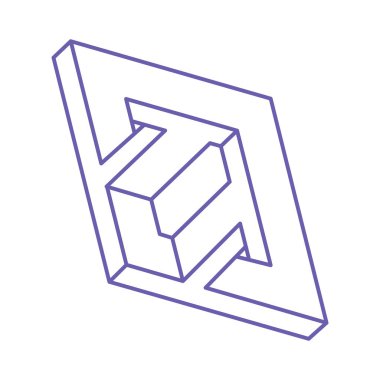 İmkansız şekiller. Kutsal geometri figürü. Optik illüzyon logosu. Soyut sonsuz geometrik nesne. İmkansız sonsuz özet. Çizgi çalışması. Optik sanat. Beyaz arkaplanda imkansız geometri şekli.