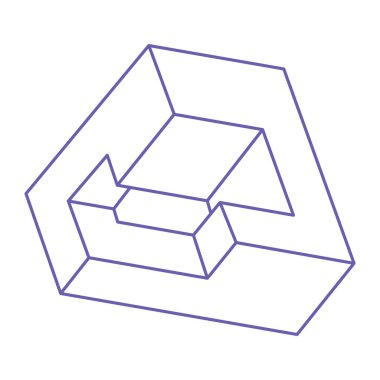 İmkansız şekiller. Kutsal geometri figürü. Optik yanılsama. Soyut sonsuz geometrik nesneler. İmkansız sonsuz özet. Optik sanat. Beyaz arka planda imkansız geometri şekli. Escher tarzı.