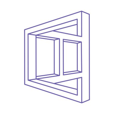 İmkansız bir şekil. Kutsal geometri figürleri. Optik yanılsama. Soyut sonsuz geometrik nesneler. İmkansız sonsuz özet. Optik sanat. Beyaz arka planda imkansız geometri şekli. Escher tarzı.