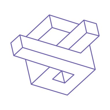 İllüzyon şekilleri. Üç boyutlu geometri dövmesi. Optik illüzyon figürü. Kutsal geometri. Moda 2022 'de logo Çok Peri rengi.