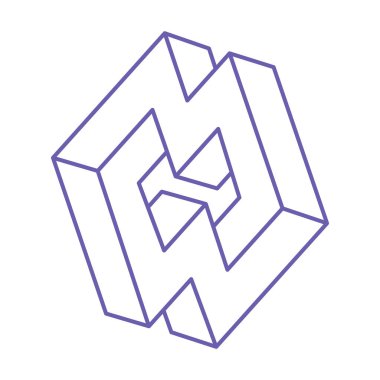 İmkansız şekiller. Kutsal geometri figürü. Optik illüzyon logosu. Soyut sonsuz geometrik nesne. İmkansız sonsuz özet. Çizgi çalışması. Optik sanat. Beyaz arkaplanda imkansız geometri şekli.