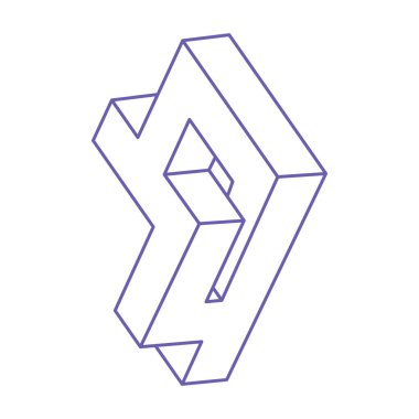 İmkansız şekiller. Kutsal geometri figürleri. Optik yanılsama. Soyut sonsuz geometrik nesneler. İmkansız sonsuz özet. Çizgi çalışması. Optik sanat. Beyaz arkaplanda imkansız geometri şekli.