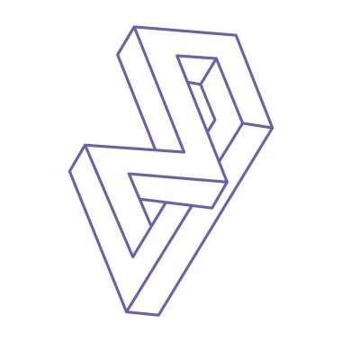 İmkansız bir şekil. Optik yanılsama. Kutsal geometri figürü. Soyut sonsuz geometrik nesne. İmkansız sonsuz özet. Optik sanat. Beyaz arka planda imkansız geometri şekli. Logo.