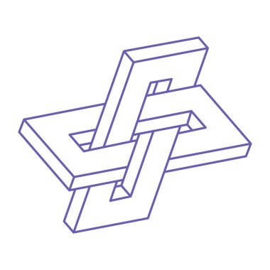 Moda 2022 Çok Peri renginde logo. İmkansız şekiller, optik illüzyon dövmesi, vektör. Optik sanat objeleri. Geometrik şekil. Satır sanatı.