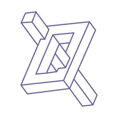 İmkansız şekiller. Kutsal geometri figürleri. Optik yanılsama. Soyut sonsuz geometrik nesneler. İmkansız sonsuz özet. Logo. Beyaz arka planda imkansız geometri nesnesi. Optik sanat.