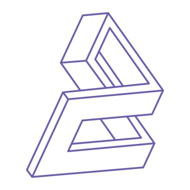 Moda 2022 Çok Peri renginde logo. İmkansız şekiller, optik illüzyon dövmesi, vektör. Optik sanat objeleri. Geometrik şekil. Satır sanatı.