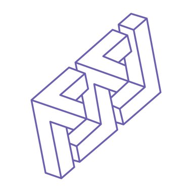 Optik illüzyon logosu. İmkansız vektörü şekillendirir. Optik sanat objeleri. Geometrik şekiller. Escher paradoksu.