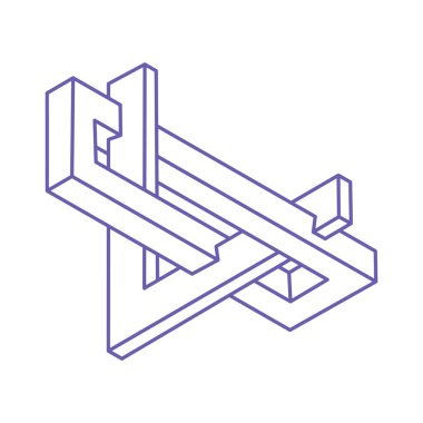 Optik yanılsama. İmkansız şekiller. Kutsal geometri figürleri. Soyut sonsuz geometrik nesneler. Optik sanat. Beyaz arka planda imkansız geometri şekli. Escher tarzı.