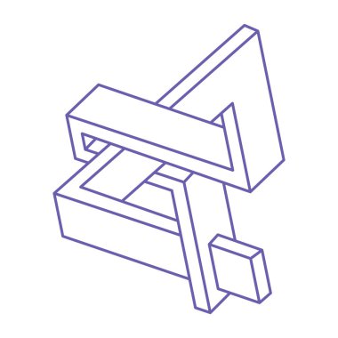 İmkansız şekiller. Optik yanılsama. Kutsal geometri figürü. Soyut sonsuz geometrik nesne. İmkansız sonsuz özet. Optik sanat. Beyaz arka planda imkansız geometri şekli. Logo.