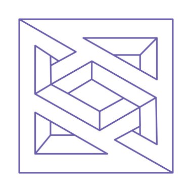 Optik illüzyon logosu. İmkansız şekiller. Kutsal geometri figürleri. Soyut sonsuz geometrik nesneler. İmkânsız sonsuz dış hat dövmesi. Optik sanat. Beyaz arkaplanda imkansız geometri şekli.