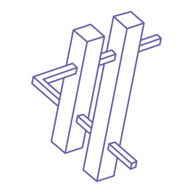 İmkansız şekiller, optik illüzyon dövmesi, vektör. Optik sanat objeleri. Moda 2022 Çok Peri renginde logo. Geometrik şekiller.