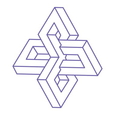 İmkansız şekiller. Optik yanılsama. Kutsal geometri figürleri. Soyut sonsuz geometrik nesneler. İmkansız sonsuz özet. Optik sanat dövmesi. Beyaz arka planda imkansız geometri şekli. Logo.