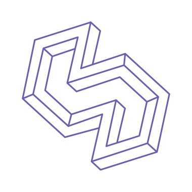 İmkansız bir şekil. Logo. Kutsal geometri figürü. Optik yanılsama. Soyut sonsuz geometrik nesne. İmkansız sonsuz özet. Çizgi çalışması. Optik sanat. Beyaz arkaplanda imkansız geometri şekli.