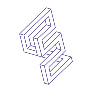 Escher paradoksu geometrisi. Optik yanılsama objeleri. Kutsal geometrik figürler. Optik sanat dövmesi son moda 2022 Çok Peri renginde. İmkansız şekiller.