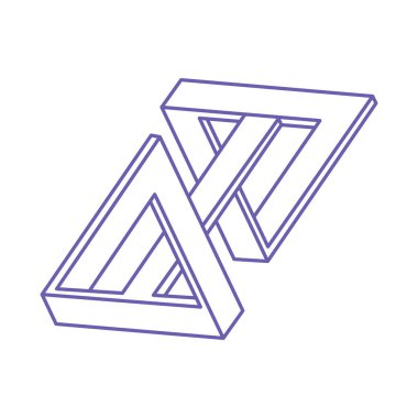 Optik illüzyon logosu. İmkansız şekiller. Kutsal geometri figürleri. Soyut sonsuz geometrik nesneler. İmkansız sonsuz ana hatları. Optik sanat. Beyaz arkaplanda imkansız geometri şekli.