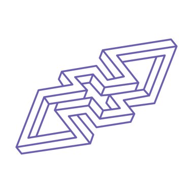 İmkansız bir şekil. Kutsal geometri figürü. Optik yanılsama. Soyut sonsuz geometrik nesne. İmkansız sonsuz özet. Çizgi çalışması. Optik sanat dövmesi. Beyaz arkaplanda imkansız geometri şekli