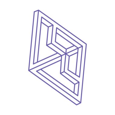 İmkansız şekiller. Kutsal geometri. Optik illüzyon figürleri. Soyut sonsuz geometrik nesneler. İmkansız sonsuz dış hat şekli. Logo. Optik sanat. Beyaz arkaplanda imkansız geometri şekli.