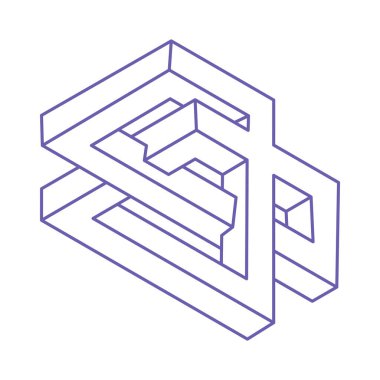 İmkânsız optik illüzyon şekilleri. Logo. Optik sanat objeleri. İmkansız rakamlar. Escher tarzı. Geometri.