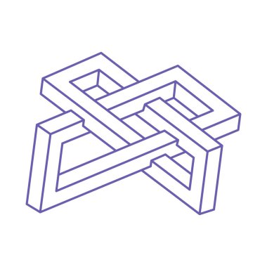 İmkansız şekiller, 2022 modasına uygun optik illüzyon logosu Çok Peri rengi, vektör. Optik sanat objeleri. Geometrik şekiller. Dövme.