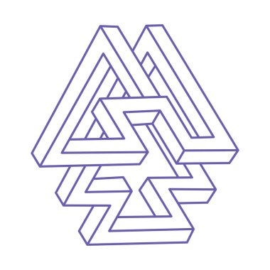 İmkansız şekiller. Kutsal geometri. Logo. Optik illüzyon figürleri. Soyut sonsuz geometrik nesneler. İmkansız sonsuz ana hatları. Optik sanat. Beyaz arkaplanda imkansız geometri şekli.