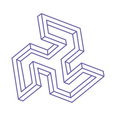 İmkansız şekiller. Kutsal geometri figürleri. Optik yanılsama. Soyut sonsuz geometrik nesne. İmkansız sonsuz özet. Optik sanat. Beyaz arka planda imkansız geometri şekli. Escher tarzı.