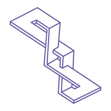 İmkansız şekiller. Kutsal geometri figürü. Optik yanılsama. Soyut sonsuz geometrik nesne. İmkansız sonsuz özet. Optik sanat. Beyaz arka planda imkansız geometri şekli. Escher tarzı.