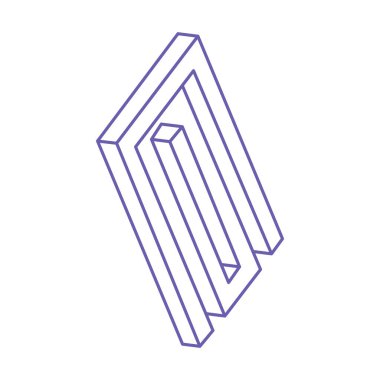 İmkânsız optik illüzyon şekilleri. Optik sanat objeleri. İmkansız rakamlar. Moda 2022 'de gerçek dışı geometrik logo Çok Peri rengi.