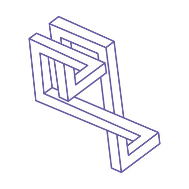 İmkansız şekiller, optik yanılsama figürleri, vektör. Escher paradoksu. Optik sanat objeleri. Moda 2022 Geometri modern logosu Çok Peri rengi.