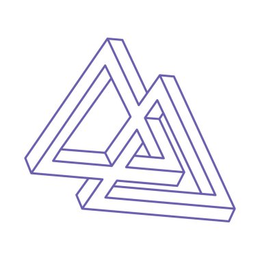 İmkansız bir şekil. Kutsal geometri. Optik illüzyon figürleri. Soyut sonsuz geometrik nesneler. İmkansız sonsuz ana hatları. Logo. Optik sanat. Beyaz arkaplanda imkansız geometri şekli.