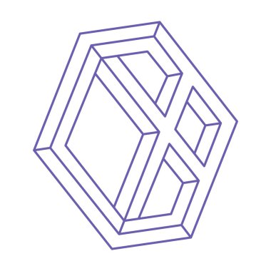 İmkansız şekiller, optik yanılsama, vektör. Optik sanat objeleri. Logo 2022 Çok Peri rengi. Geometrik şekiller.