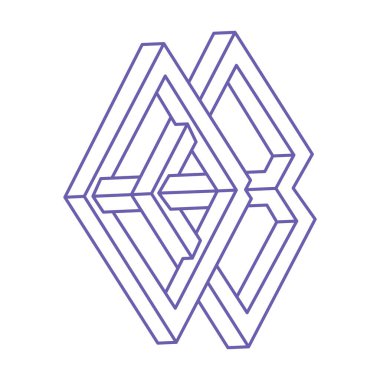Optik illüzyon logosu. İmkansız şekiller. Kutsal geometri figürleri. Soyut sonsuz geometrik nesneler. İmkansız sonsuz özet. Optik sanat. Beyaz arkaplanda imkansız geometri şekli.