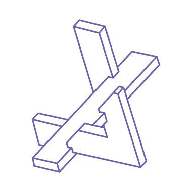 İmkansız şekiller. Kutsal geometri. Optik illüzyon figürü. Soyut sonsuz geometrik nesneler. İmkansız sonsuz ana hatları. Operasyon sanatı. Beyaz arka planda imkansız geometri şekli. Satır sanatı.