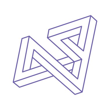 İmkansız şekiller. Kutsal geometri. Optik illüzyon figürü. Soyut sonsuz geometrik nesneler. İmkansız sonsuz ana hatları. Optik sanat. Beyaz arkaplanda imkansız geometri şekli. 