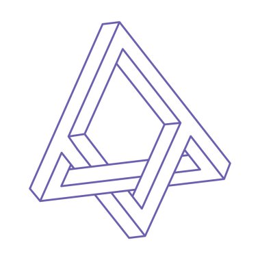 İmkansız bir şekil. Optik yanılsama. Kutsal geometri figürü. Soyut sonsuz geometrik nesne. İmkansız sonsuz özet. Optik sanat. Beyaz arka planda imkansız geometri şekli. Logo.