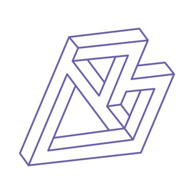 İmkansız şekiller. Kutsal geometri figürü. Optik illüzyon logosu. Soyut sonsuz geometrik nesne. İmkansız sonsuz özet. Çizgi çalışması. Optik sanat. Beyaz arkaplanda imkansız geometri şekli.