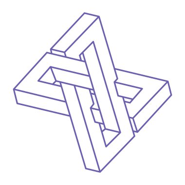 İmkansız şekiller. Kutsal geometri figürü. Optik yanılsama. Soyut sonsuz geometrik nesne. İmkansız sonsuz özet. Optik sanat. Beyaz arka planda imkansız geometri şekli. Escher tarzı.