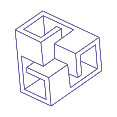 İmkansız şekiller, optik illüzyon logosu, vektör. Optik sanat objeleri. Geometrik şekiller.