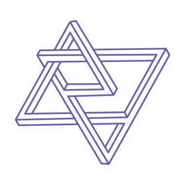 Optik yanılsama. İmkansız şekiller. Kutsal geometri figürleri. Soyut sonsuz geometrik nesneler. Optik sanat. Beyaz arka planda imkansız geometri şekli. Escher tarzı.