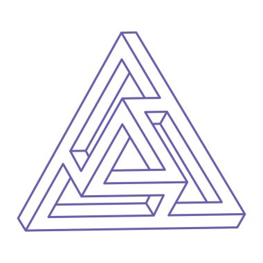 Optik illüzyon logosu. İmkansız şekiller. Kutsal geometri figürleri. Soyut sonsuz geometrik nesneler. İmkansız sonsuz ana hatları. Optik sanat. Beyaz arkaplanda imkansız geometri şekli.