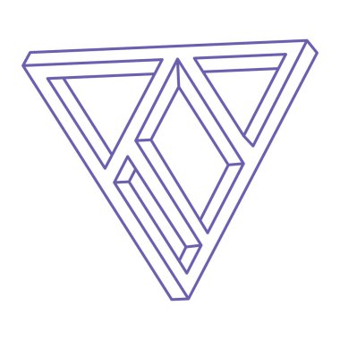 İmkansız bir şekil. Logo. Kutsal geometri figürü. Optik yanılsama. Soyut sonsuz geometrik nesne. İmkansız sonsuz özet. Çizgi çalışması. Optik sanat. Beyaz arkaplanda imkansız geometri şekli.