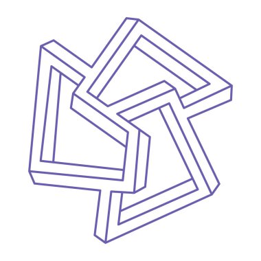 İmkansız şekiller. Kutsal geometri. Optik illüzyon figürleri. Soyut sonsuz geometrik nesneler. Beyaz arka planda imkansız geometri şekli. Optik sanat.