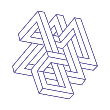 İmkansız şekiller, optik yanılsama figürleri, vektör. Escher paradoksu. Optik sanat objeleri. Geometri modern logosu.