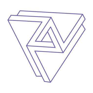 İmkansız şekiller. Logo. Kutsal geometri figürleri. Optik yanılsama. Soyut sonsuz geometrik nesneler. İmkansız sonsuz özet. Optik sanat. Beyaz arkaplanda imkansız geometri şekli.