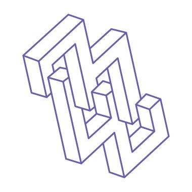 İmkansız şekiller. Kutsal geometri figürleri. Optik yanılsama. Soyut sonsuz geometrik nesne. İmkansız sonsuz özet. Çizgi çalışması. Optik sanat. Beyaz arkaplanda imkansız geometri şekli.