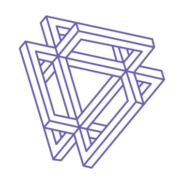 İmkansız bir şekil. Kutsal geometri figürü. Optik yanılsama. Soyut sonsuz geometrik nesne. İmkansız sonsuz özet. Optik sanat. Beyaz arka planda imkansız geometri şekli. Escher tarzı.